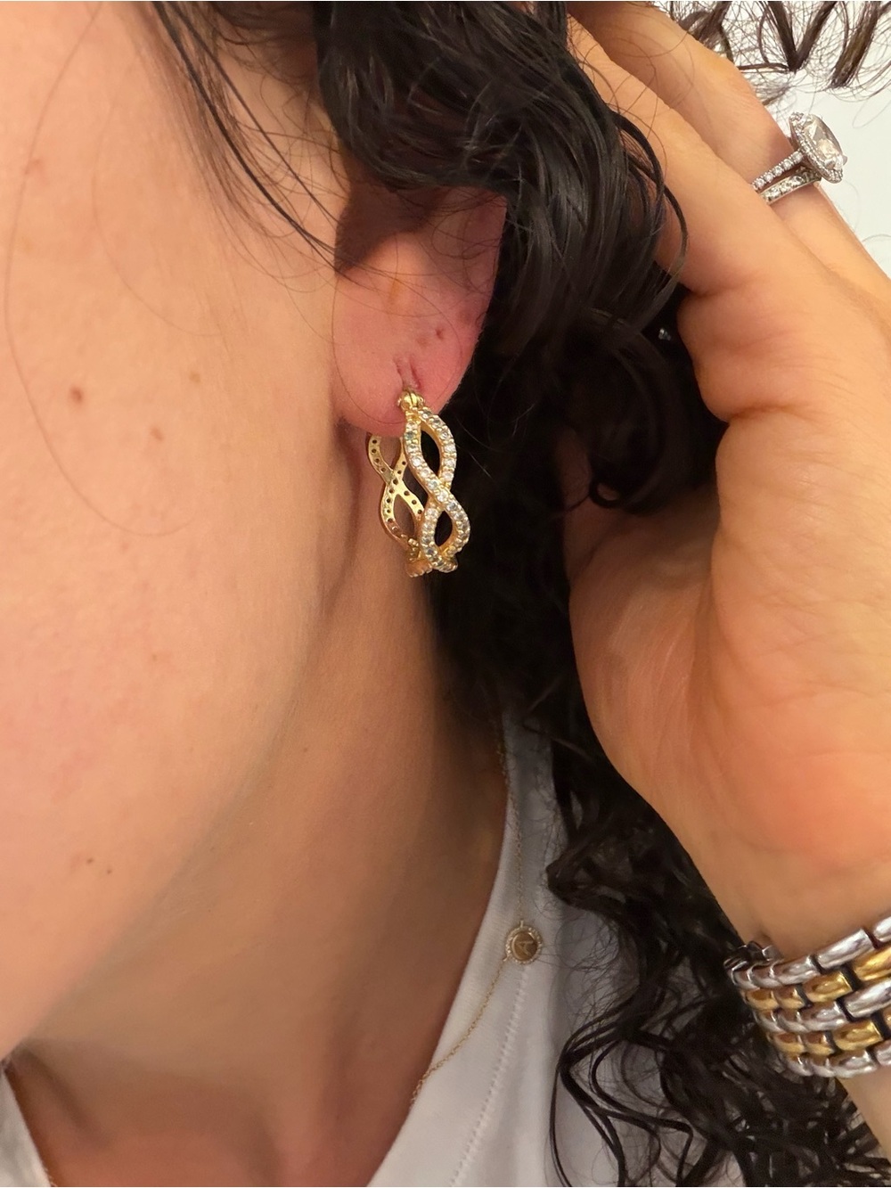 Sterling Silver and CZ Gold-Toned Braided Hoops
